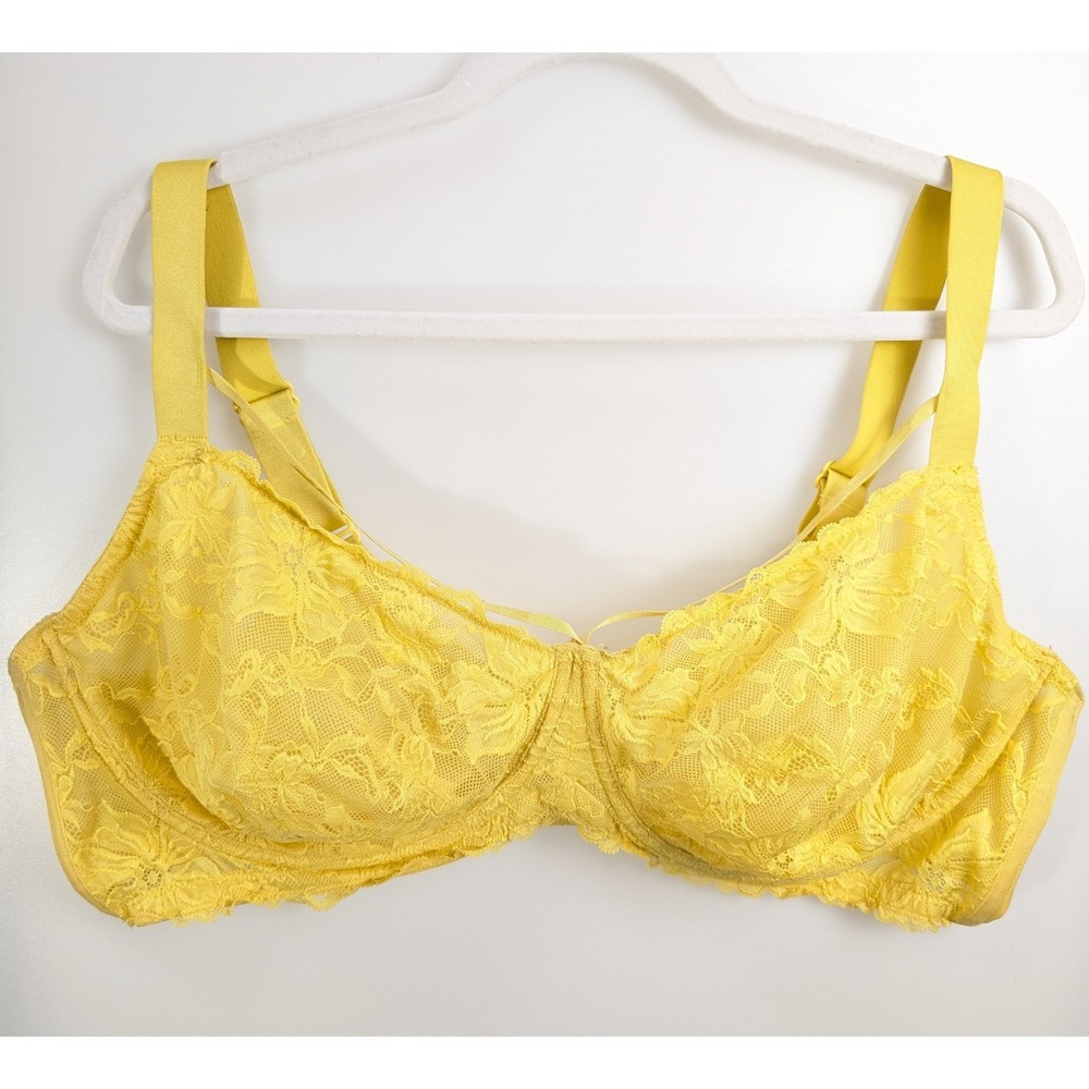HSIA Floral Lace Unlined Underwire‎ Demi Bra Size 44DDD Butter Yellow Supportive